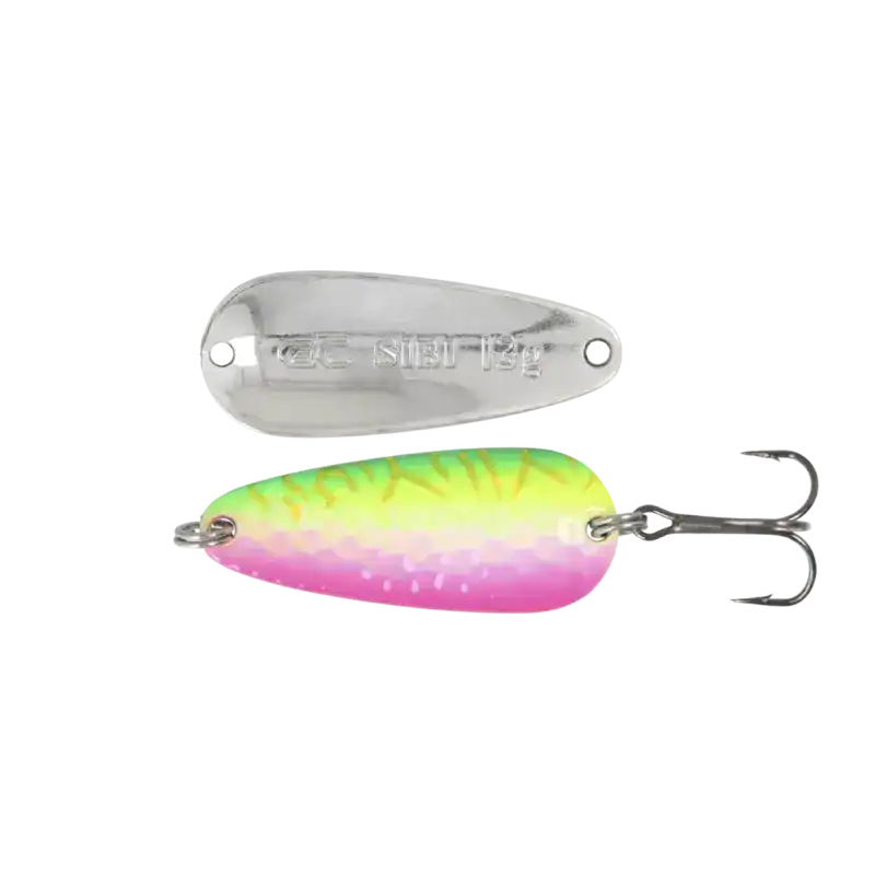 Optimizuotas žvejybai žaislas su refleksiniu blizgučiu ir kabliuku.